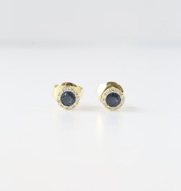 American Jewelry 14k Yellow Gold .31ctw Sapphire .07ctw Diamond Halo Petite Stud Earrings
