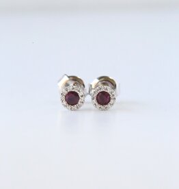 American Jewelry 14k White Gold .28ctw Ruby .07ctw Diamond Halo Petite Stud Earrings