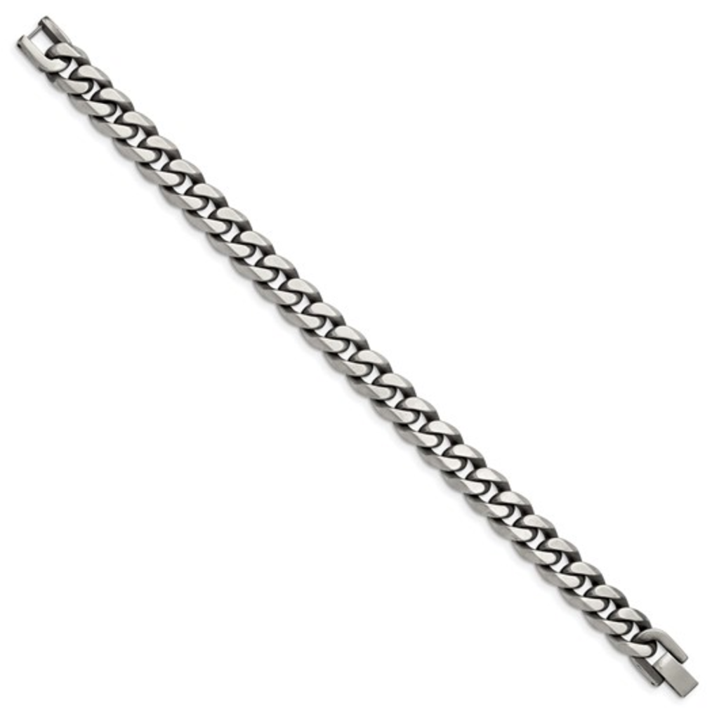 Stainless Steel Antiqued and Brushed 10.5mm Curb Bracelet (8.5")