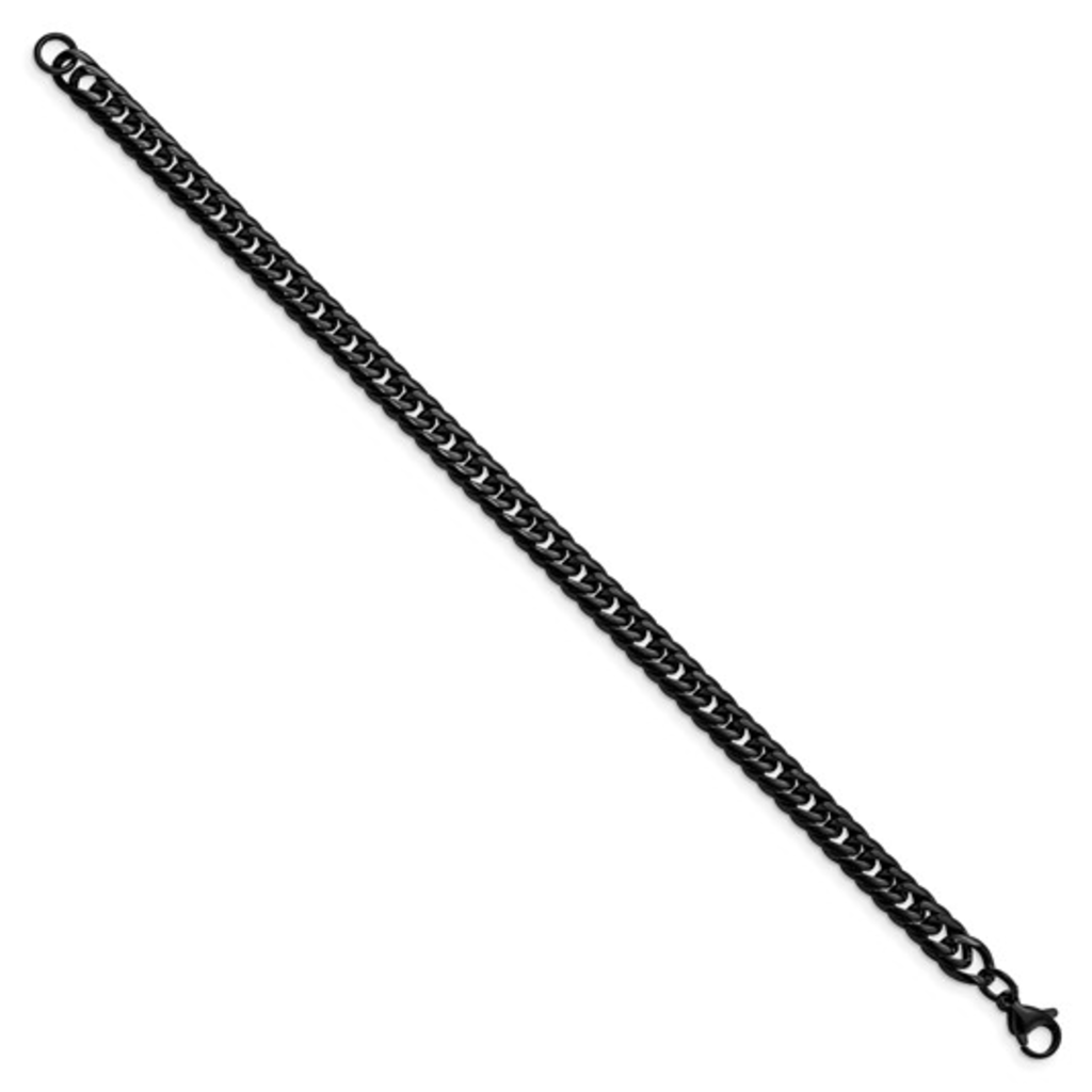 Stainless Steel Polished Black Curb Chain Bracelet (9")