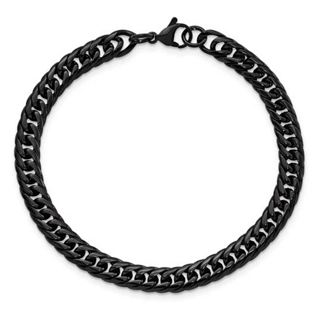 Stainless Steel Polished Black Curb Chain Bracelet (9")