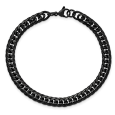 Stainless Steel Polished Black Curb Chain Bracelet (9")