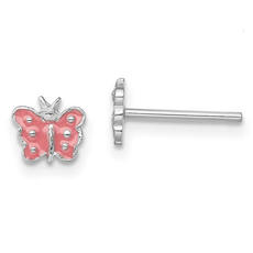 Sterling Silver Children's Pink Enameled Butterfly Post Stud Earrings