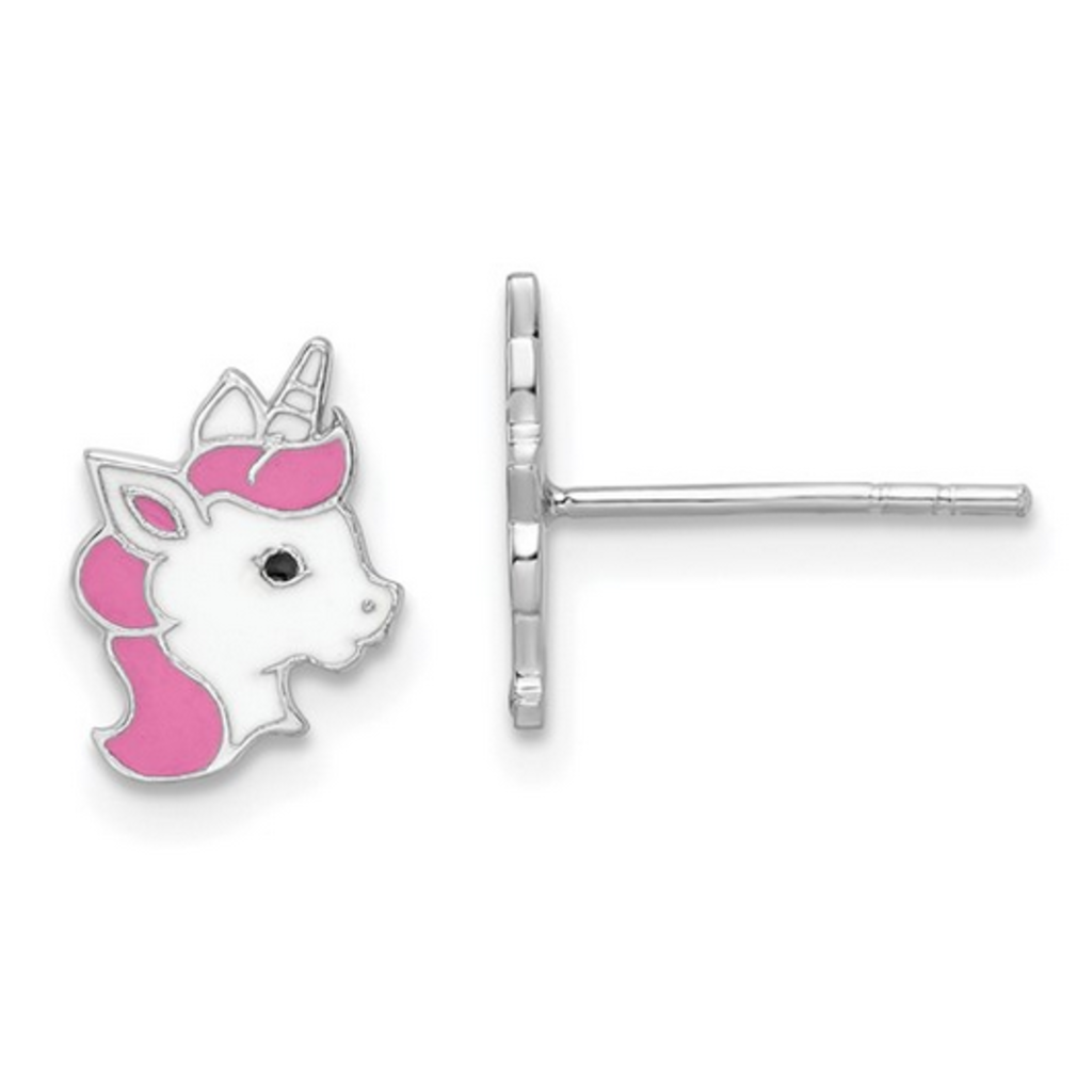 Sterling Silver Children's Enamel Unicorn Post Stud Earrings