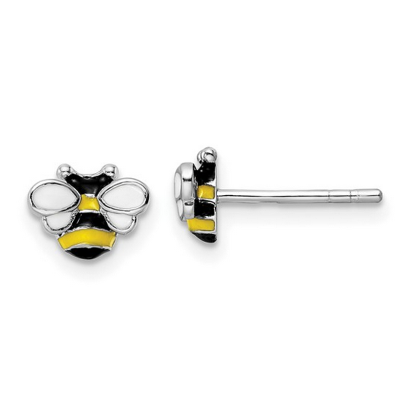 Sterling Silver Children's Bumblebee Enameled Post Stud Earrings