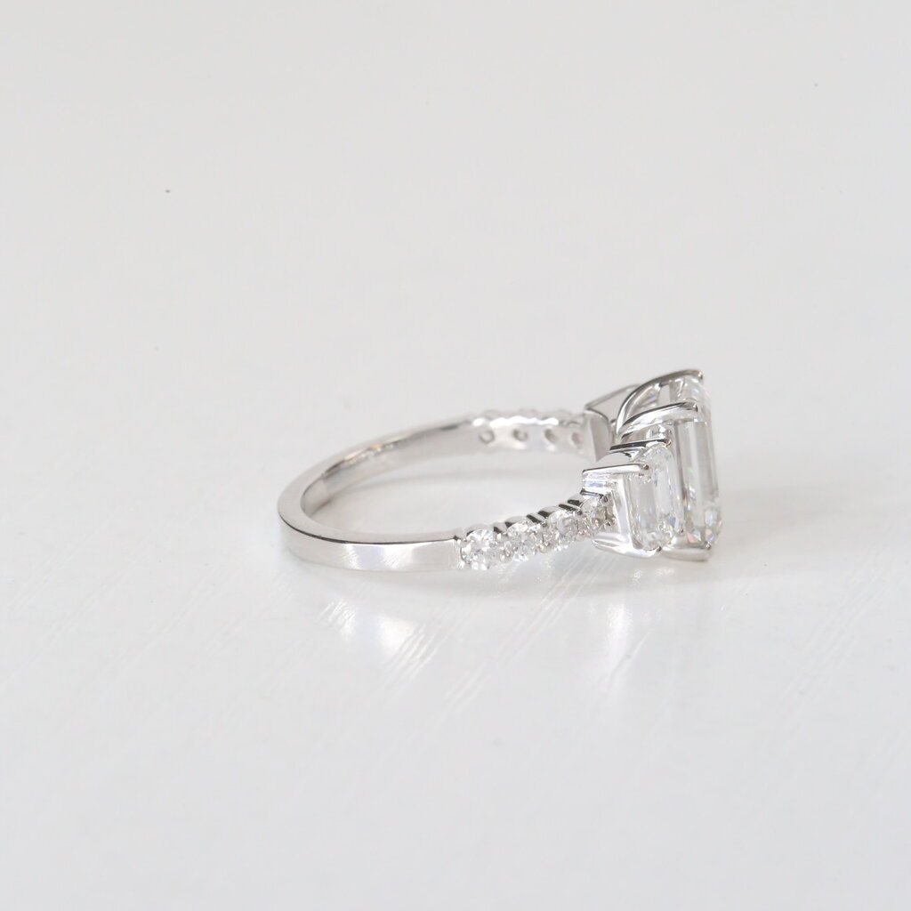 American Jewelry 14k White Gold F/VS1 3.5ctw Lab Grown Diamond Emerald Cut Three Stone Engagement Ring