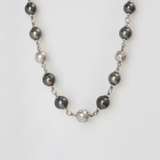 14k White Gold 1.20ctw Diamond Inlayed 9-10mm Tahitian Pearl Strand