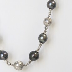 14k White Gold 1.20ctw Diamond Inlayed 9-10mm Tahitian Pearl Strand