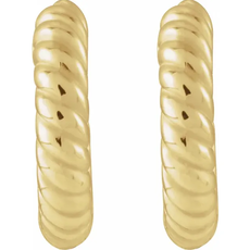 14K Yellow Gold 12x2.6mm Rope Huggie Hoop Earrings