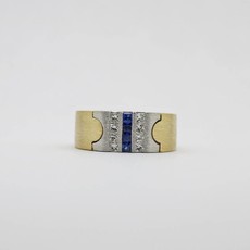 American Jewelry 14K Yellow & White Gold Gents Ring with .56ctw Diamonds & .35ctw Blue Sapphires