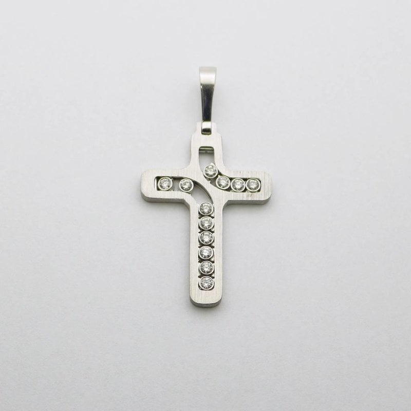 American Jewelry 14k White Gold .77ctw Round Brilliant Diamond Gents Cross Pendant with Moving Bezels