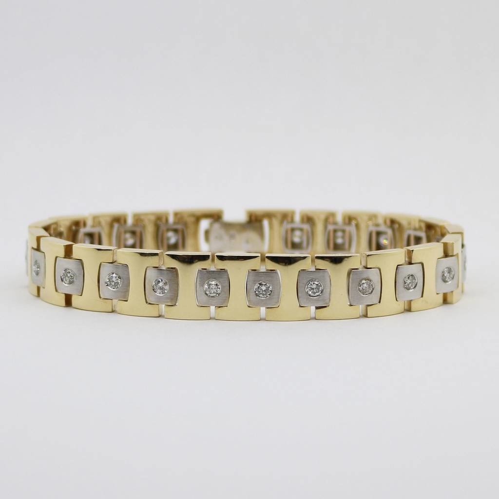 American Jewelry 14K Yellow & White Gold Gents Link Bracelet with 2.12ctw Round Brilliant Diamonds
