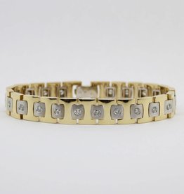 American Jewelry 14K Two Tone Gold 2.12ctw Round Brilliant Diamond Gents Link Bracelet