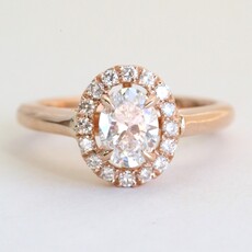 American Jewelry 14k Rose Gold 1.19ctw (.99 F/VS2 Lab Ctr) Oval Halo Engagement Ring (Size 6.5)