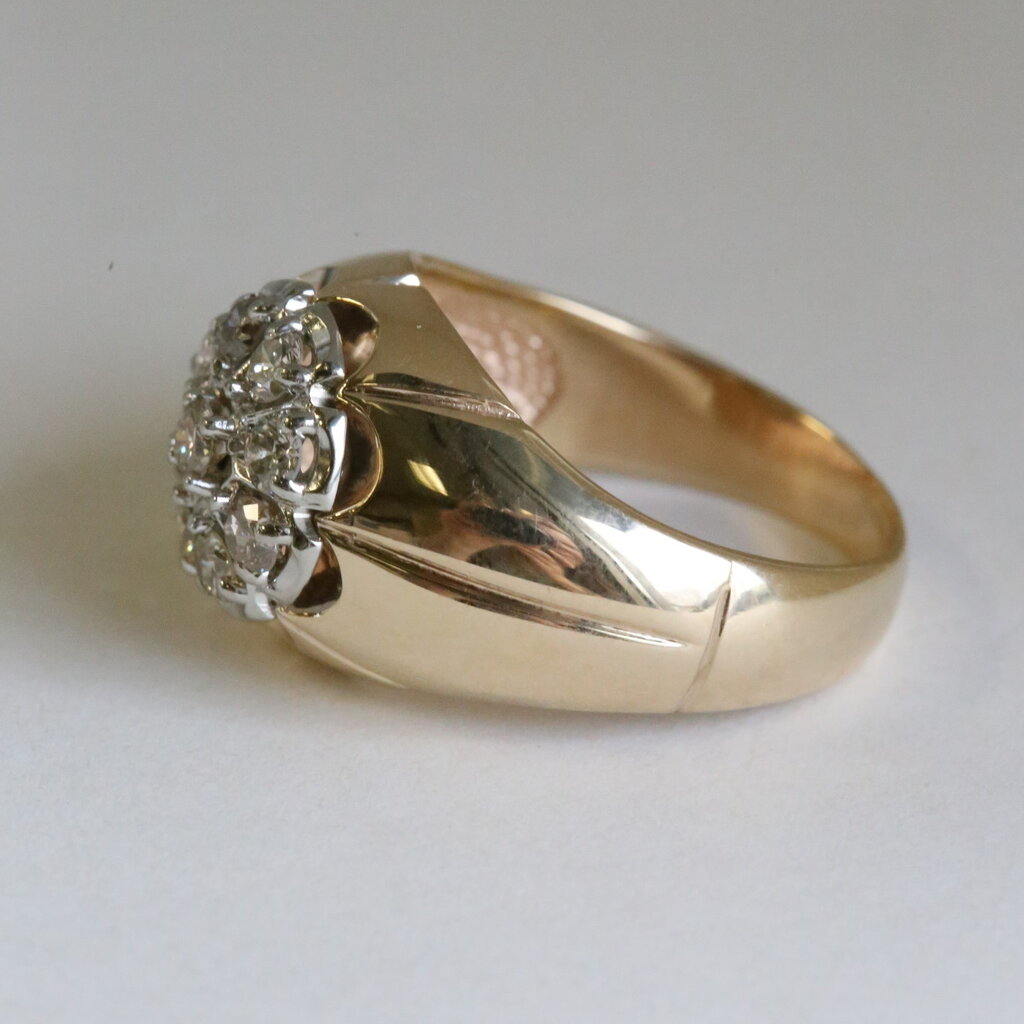 American Jewelry ESTATE 14k Yellow Gold .50ctw Diamond Mens 7 Stone Illusion Set Ring
