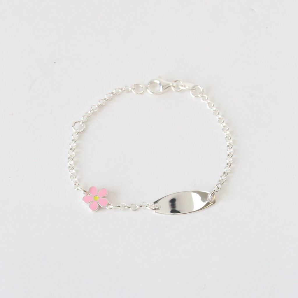 Sterling Silver Children's Enameled Flower ID Bracelet (5"-6" Adjustable)