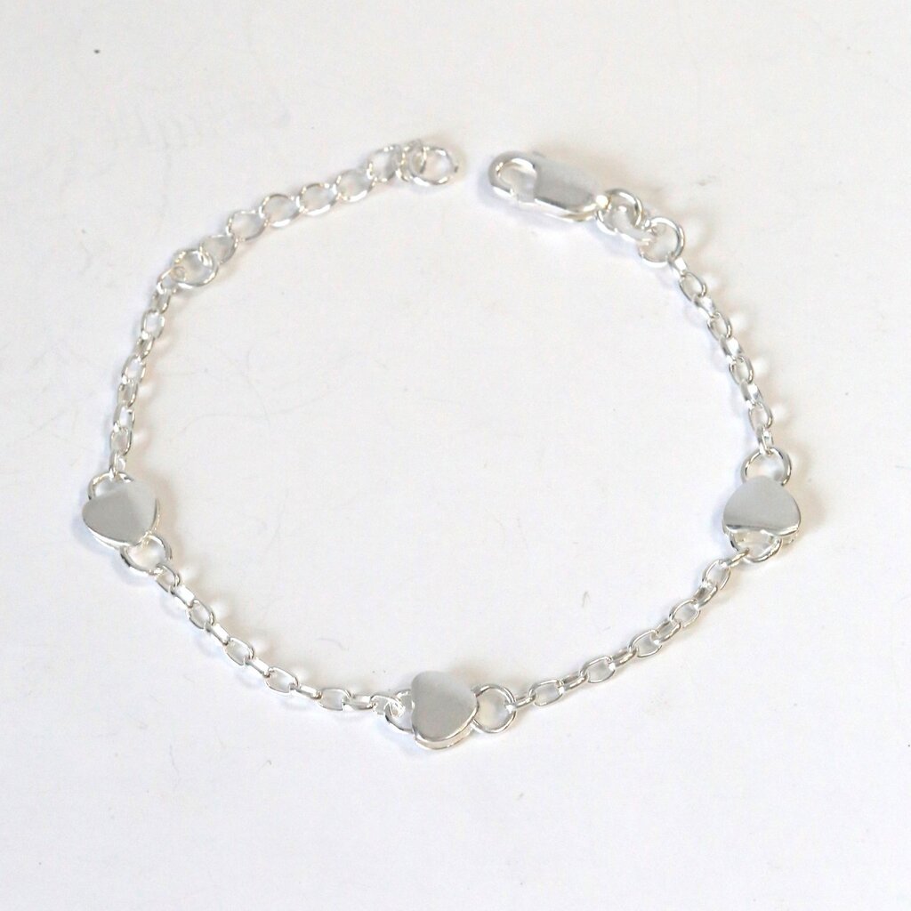 Sterling Silver 3 Heart Children's Bracelet (5"-6" Adjustbale)