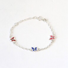 Sterling Silver Multi-Color Enamel Butterfly Children's Bracelet (5"-6" Adjustable)