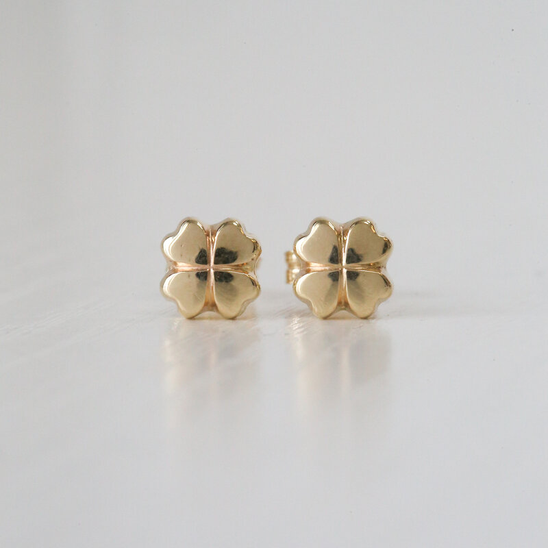 American Jewelry 14k Yellow Gold Four Leaf Clover Stud Earrings