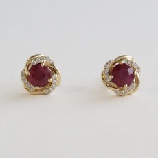 American Jewelry 14k Yellow Gold .66ct Ruby .03ct Diamond Swirl Stud Earrings
