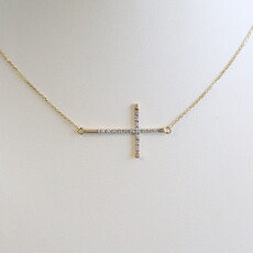 American Jewelry 14k Yellow Gold .05ctw Diamond East to West Cross Necklace