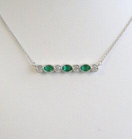 American Jewelry 14k White Gold .50ct Emerald .30ct Diamond Milgrain Bar Necklace