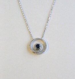 American Jewelry 14k White Gold .20ct Sapphire .22ct Diamond Swirl Halo Necklace