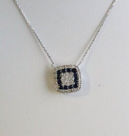American Jewelry 14k White Gold .58ct Sapphire .26ct Diamond Cushion Shape Necklace