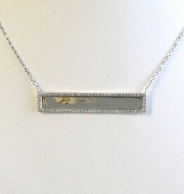 American Jewelry 14k White Gold .29ctw Diamond Rectangular Engravable Bar Necklace