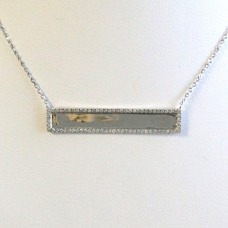 American Jewelry 14k White Gold .29ctw Diamond Rectangular Engravable Bar Necklace
