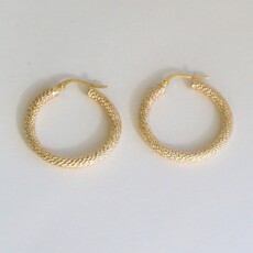 American Jewelry 14k Yellow Gold 26mm Textured Diamond Cut Hoop Earrings