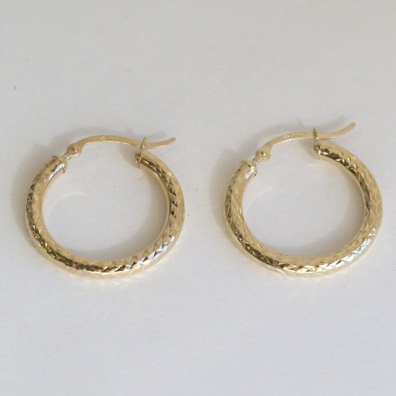 American Jewelry 14k Yellow Gold 25mm Diamond Cut Hoop Earrings