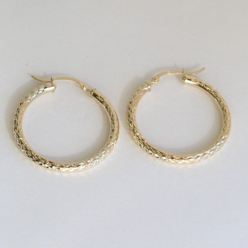 American Jewelry 14k Yellow Gold 37mm Diamond Cut Hoop Earrings