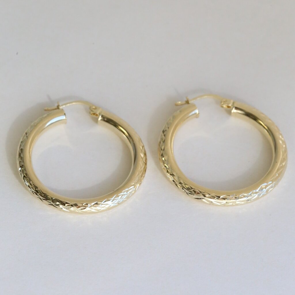 American Jewelry 14k Yellow Gold 33mm Diamond Cut Hoop Earrings