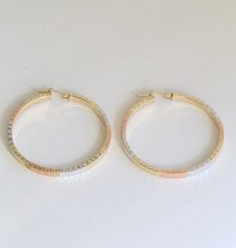 American Jewelry 14k Gold Tri-Tone Diamond Cut Flat Edge Hoop Earrings