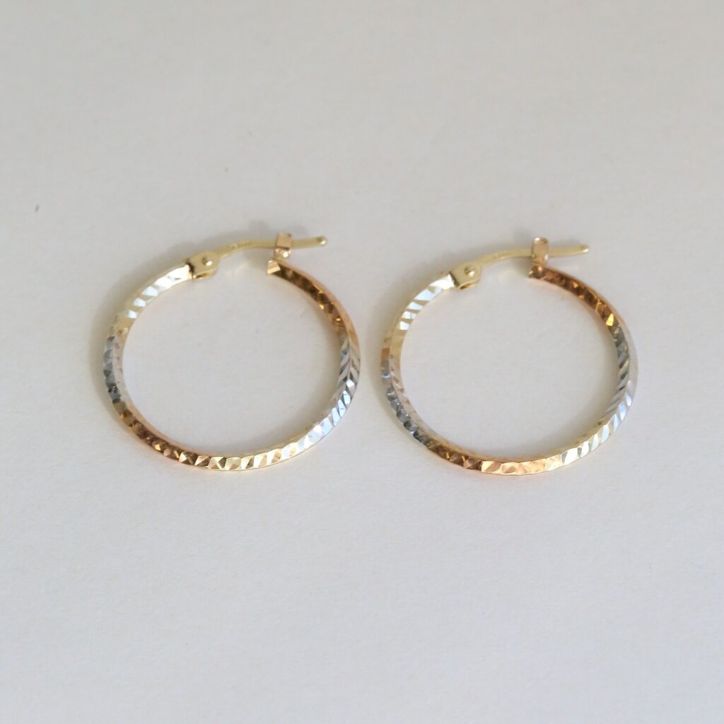 American Jewelry 14k Gold Tri Tone Knife Edge Diamond Cut Hoop Earrings