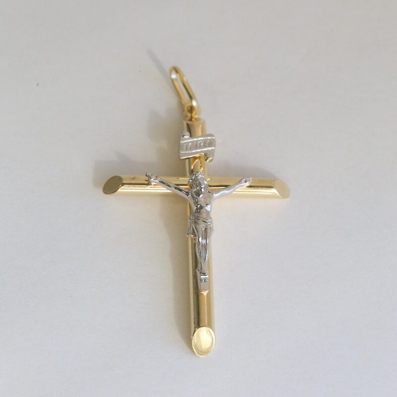 American Jewelry 14k White and Yellow Gold Jesus Christ Crucifix Pendant (CHAIN NOT INCLUDED)