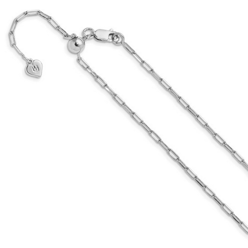 Sterling Silver Adjustable 2mm Flat Oval Paperclip Link Chain (22")