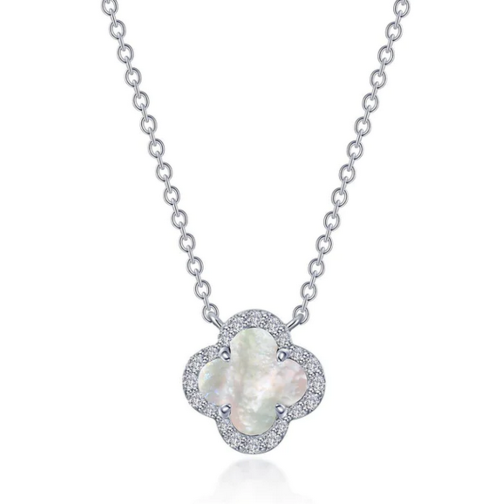 Lafonn Lafonn Silver 0.49ctw Mother of Pearl Halo Necklace (Up to 20" Adjustable)