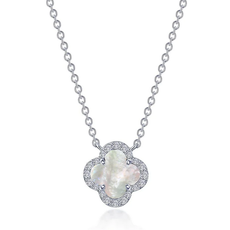 Lafonn Lafonn Silver 0.49ctw Mother of Pearl Halo Necklace (Up to 20" Adjustable)
