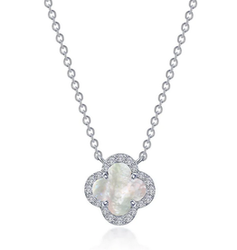 Lafonn Lafonn Silver 0.49ctw Mother of Pearl Halo Necklace (Up to 20" Adjustable)