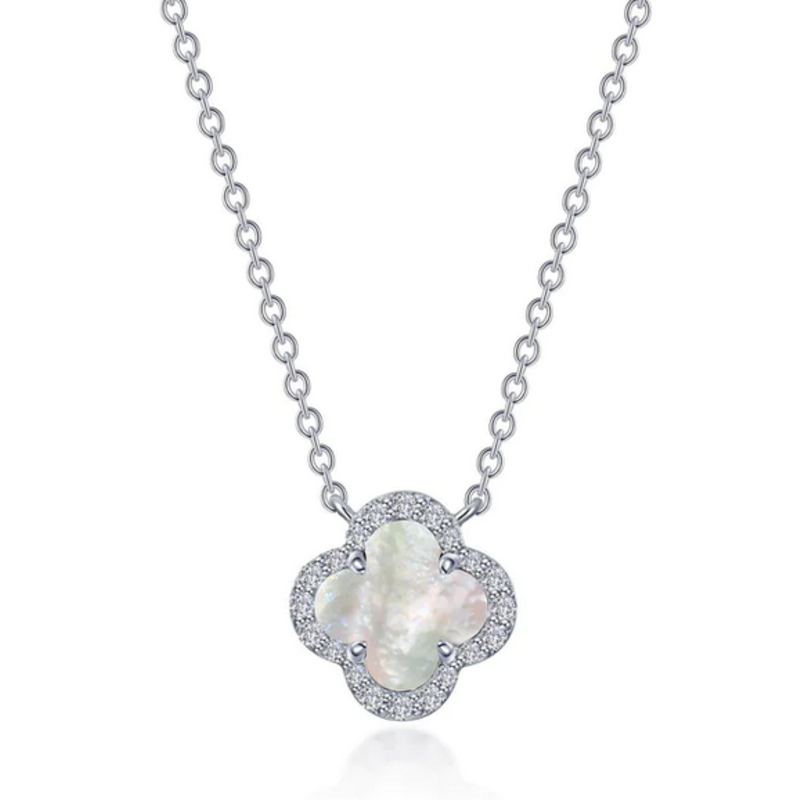 Lafonn Lafonn Silver 0.49ctw Mother of Pearl Halo Necklace (Up to 20" Adjustable)