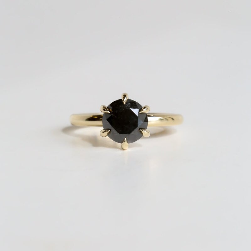 American Jewelry 14k Yellow Gold 2.33ct Black Diamond 6 Prong Solitaire Engagement Ring (Size 6.5)