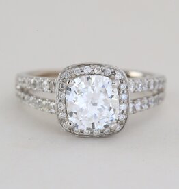 American Jewelry 14k White Gold 1.76ctw (1.46 H/SI2) Round Brilliant Diamond Halo Split Shank Engagement Ring