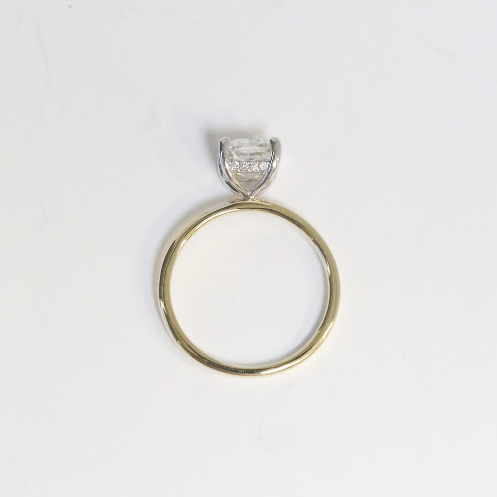14k Two-Tone 1.56ctw (1.5ct G/VS1 Lab Grown Cushion Center) Diamond Hidden Halo Engagement Ring (Size 6.5)