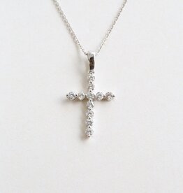 American Jewelry 14k White Gold .42ctw Diamond Shared Prong Cross Necklace
