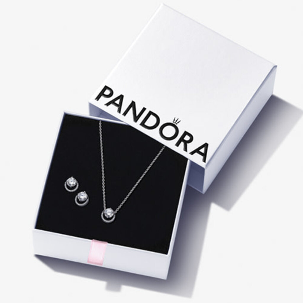 Pandora PANDORA Gift Set - Sparkling Round Halo Necklace & Earrings, Clear CZ