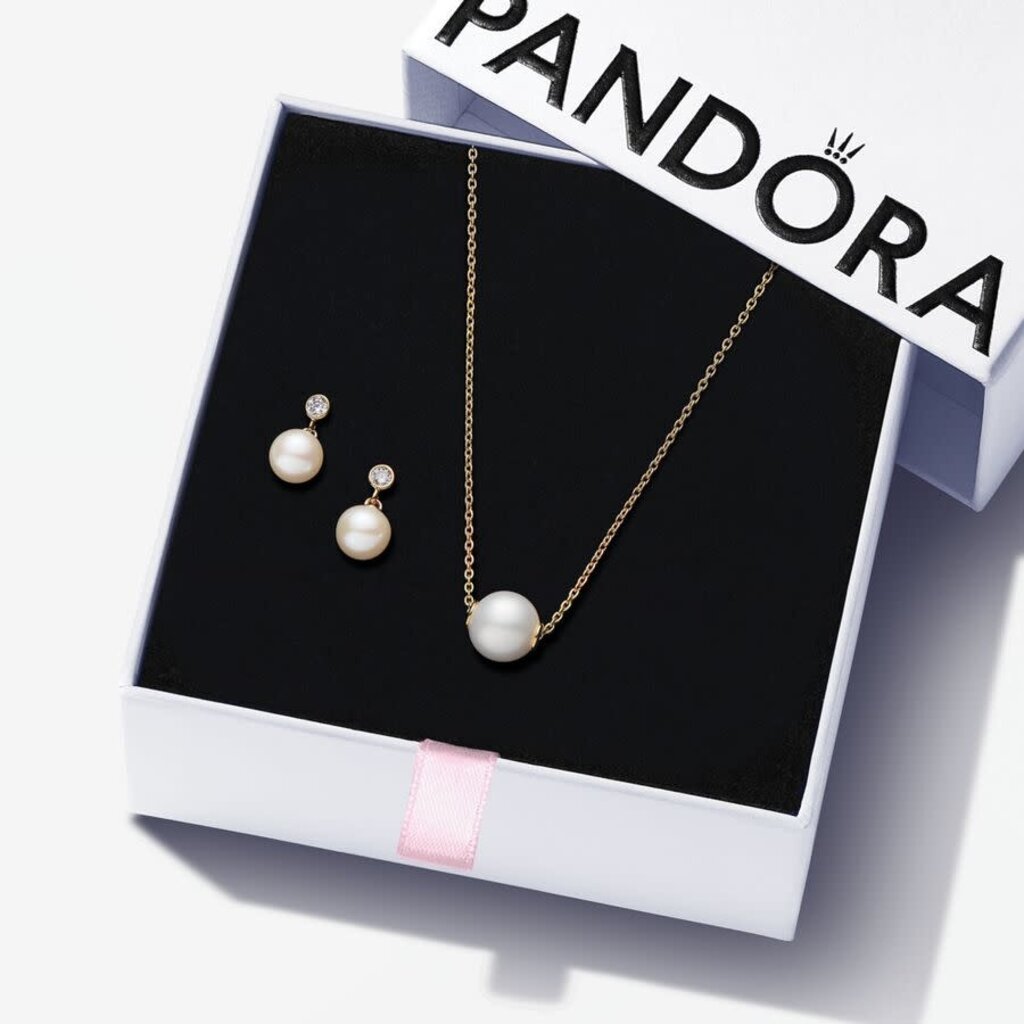 Pandora PANDORA Gift Set, Gold Plated Pearl, Freshwater Pearl & Clear CZ