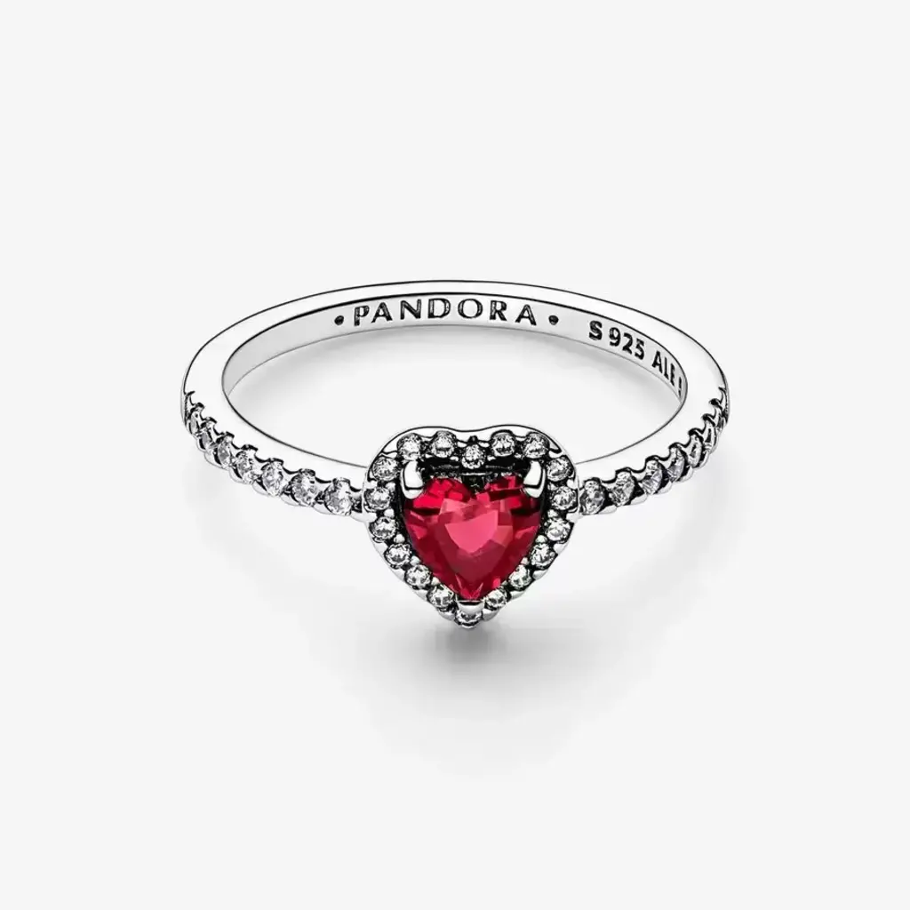 Pandora PANDORA Ring, Elevated Red heart, Clear & Red CZ - Size 58