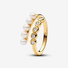 Pandora PANDORA Ring, Treated Freshwater Cultured Pearls & Stones Open, Gold Plated & Clear CZ - Size 58